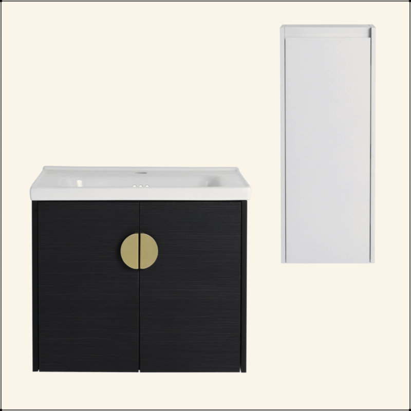 Meuble-lavabo mural 24 po avec lavabo en céramique et armoire latérale, portes à fermeture en douceur, 24"