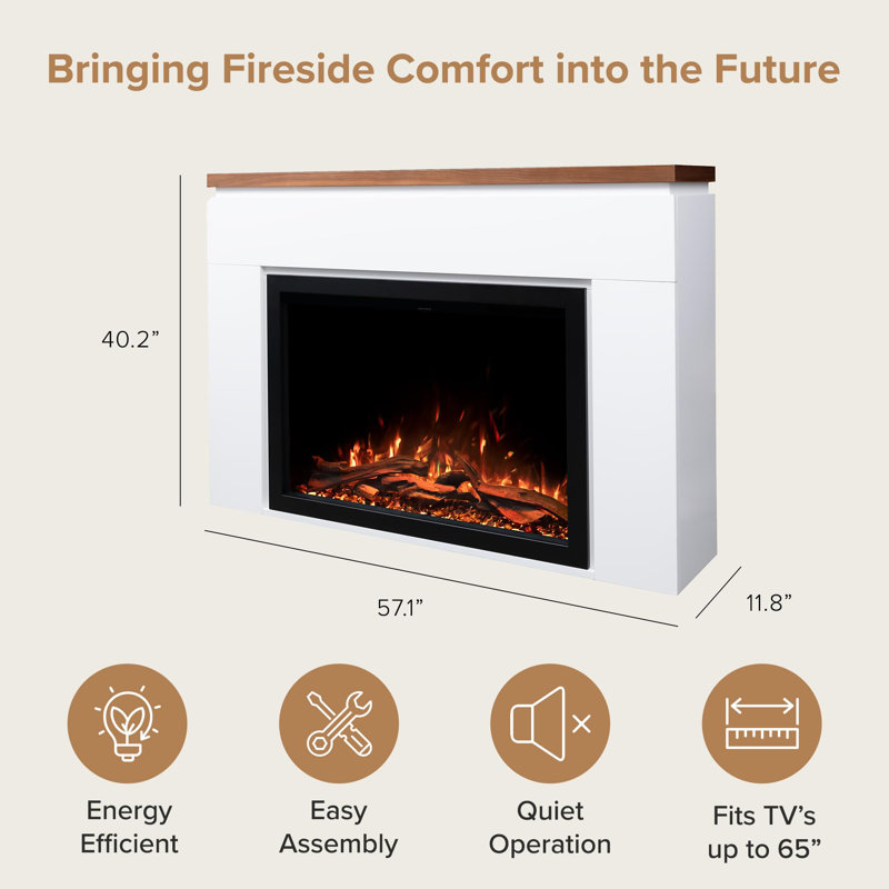 Modern Ember Sabrina Smart Electric Fireplace Mantel Package | 33” Firebox Heater | Sleek Design W/Walnut Finish Mantel