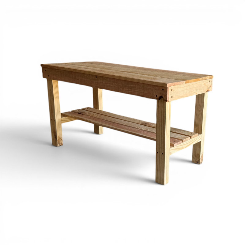 Farmhouse Rustic Bench with Storage Shelf, Brown