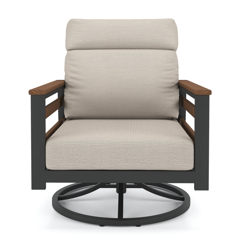Chaise berçante d'extérieur en métal avec coussin Sunbrella Townsend, Brun, Argent coulé