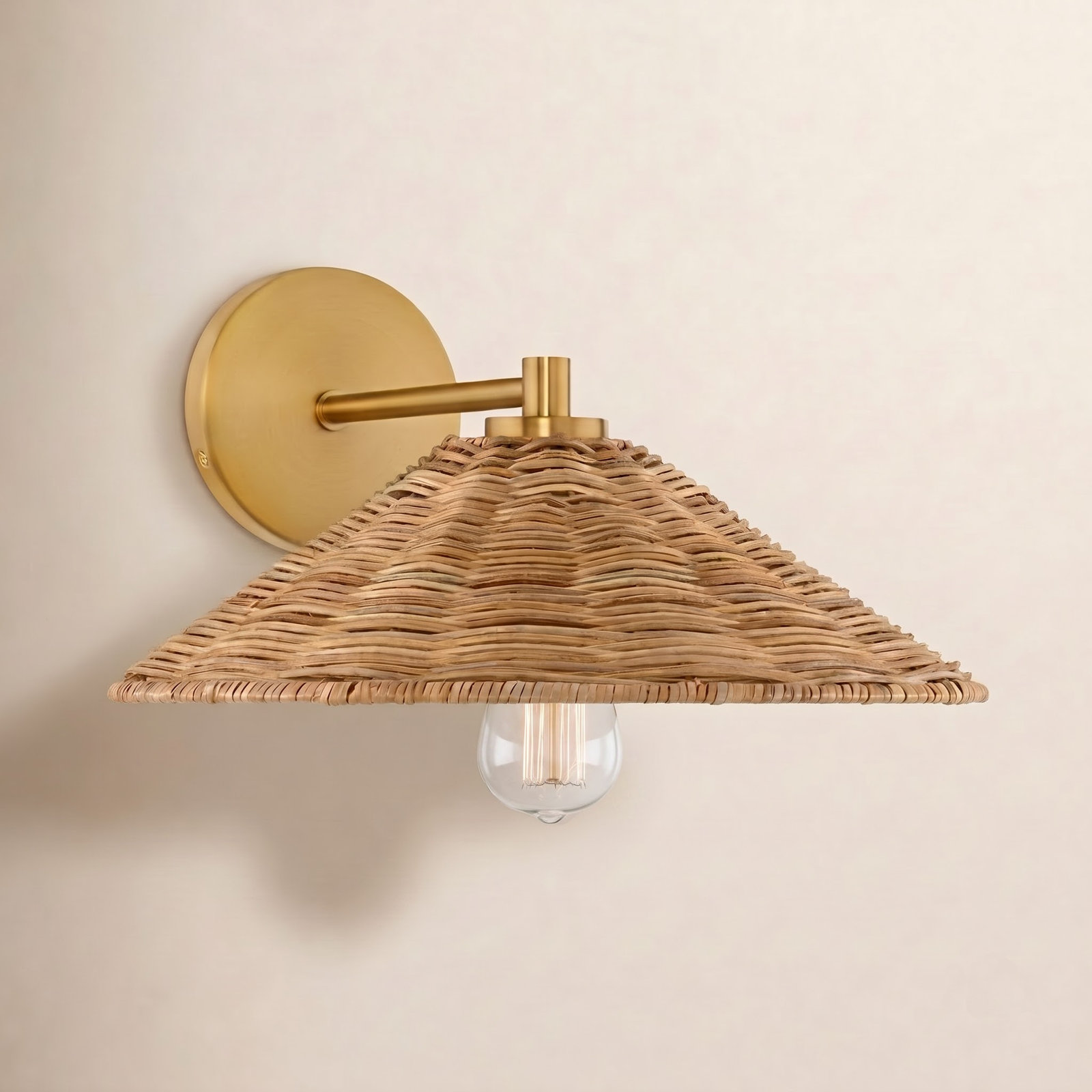 Lilliana Single Light Steel Dimmable Wall Sconces, Natural Brass
