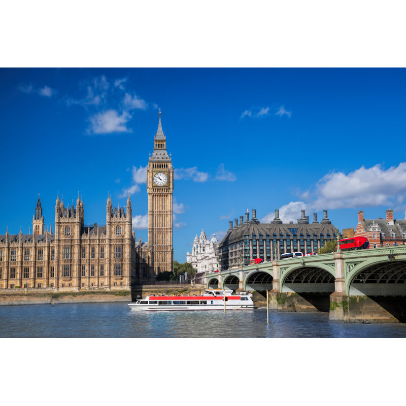 Big Ben And Houses Of Parliament by Extravagantni - Wrapped Canvas Print, 30cm H x 46cm W