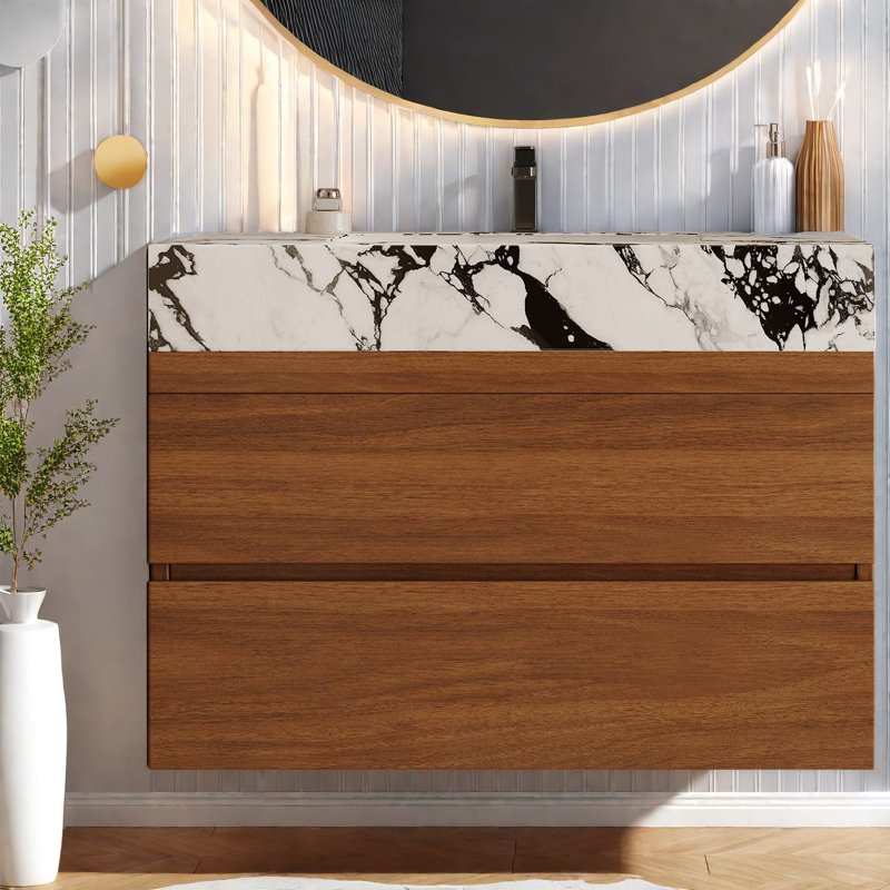 Meuble-lavabo peu encombrant en faux marbre et céramique pour les salles de bain modernes