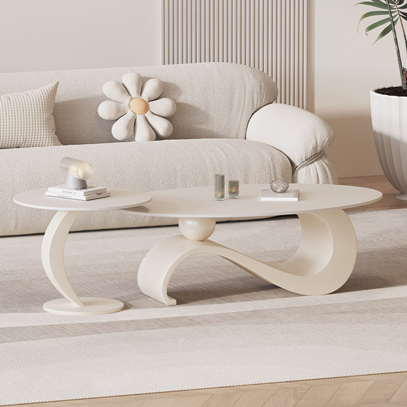 Table basse ovale moderne et minimaliste., H 18 po x l 39,3 po x P 21,6 po