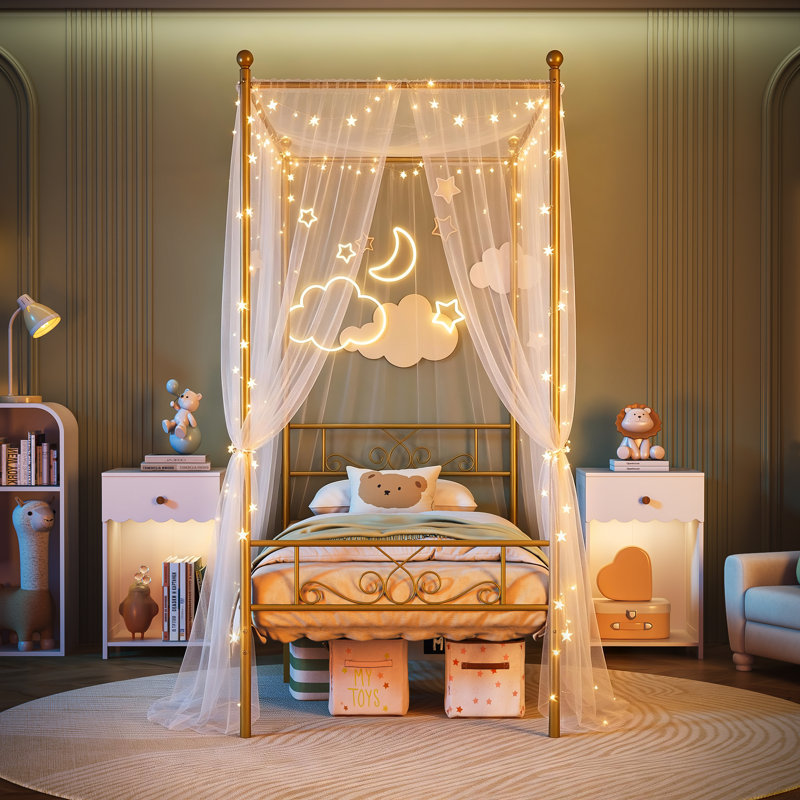 Alex-Jay Metal Canopy Bed, Twin, Gold