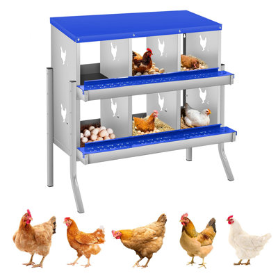 Boîte de nidification de poulet à 6 compartiments, boîte à œufs en métal avec trous ventilés, bleu