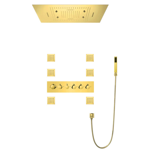 BathSelect Polished Gold Remote Controlled LED Thermostatic Shower ...