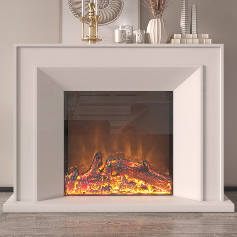 Beige Solid Wood Electric Fireplace