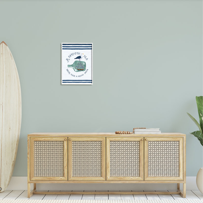 Seagull and Ship in Bottle Nautical Canvas Print with White Frame