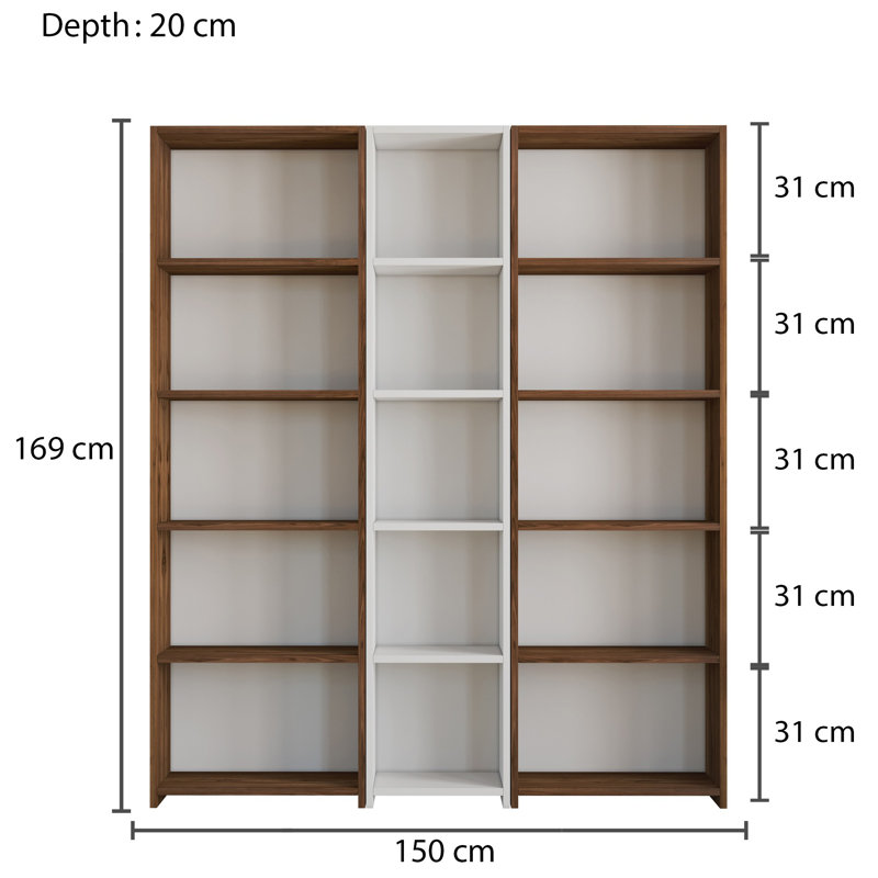 Bibliothèque Bulluck H 66,54 "x l 59,06", Noyer / blanc