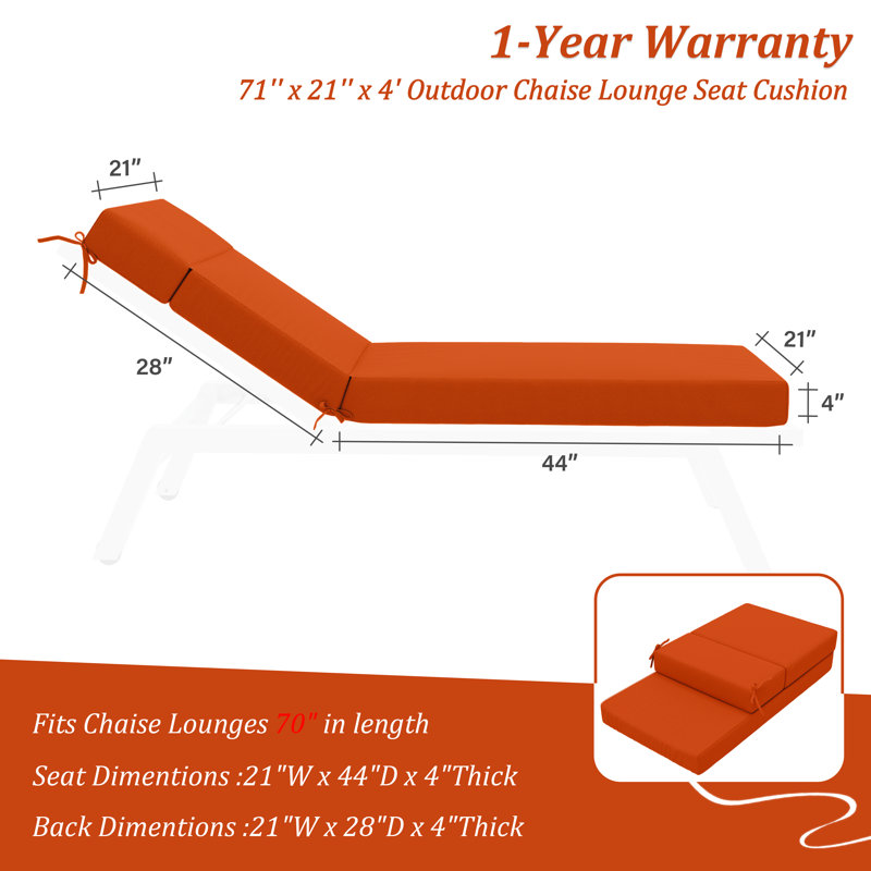 Outdoor Orange Polyester Chaise Lounge Cushions Set of 2