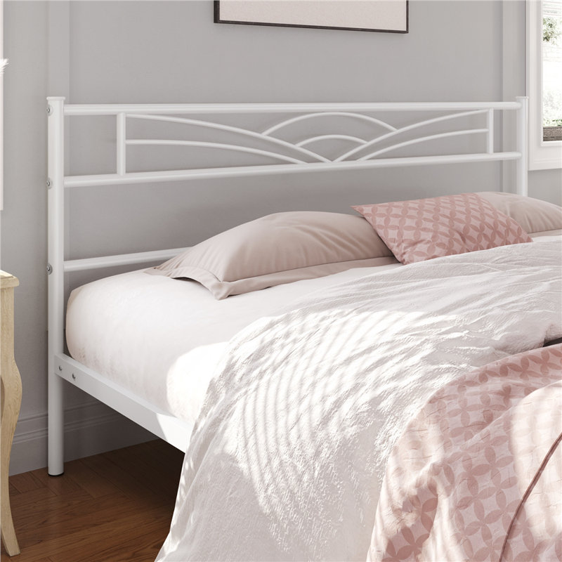 Lit plateforme en métal avec tête de lit Andray, Lit double, Blanc