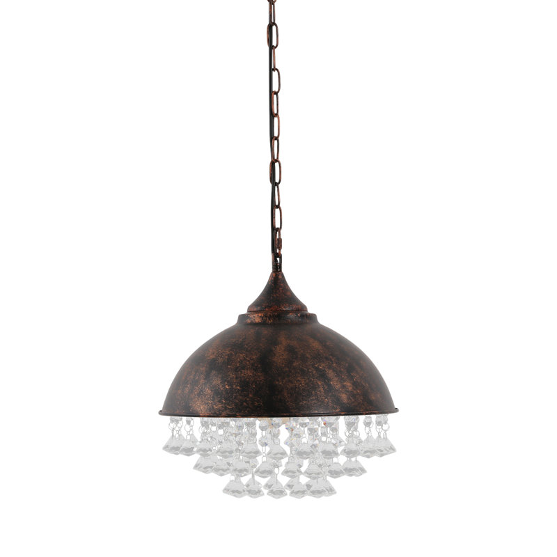 1 - Light Metal Rust Dome Vintage Pendant Light with Crystals