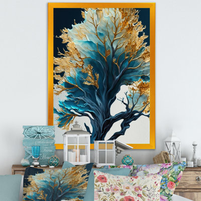«Eladia Abstract Blue and Gold Leaves IV», reproduction sur toile