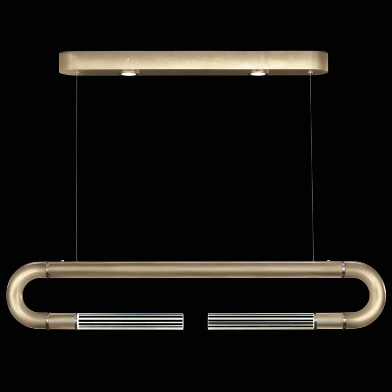 Luminaire suspendu linéaire avec peau Antonia, Feuille d'or clair / nickel