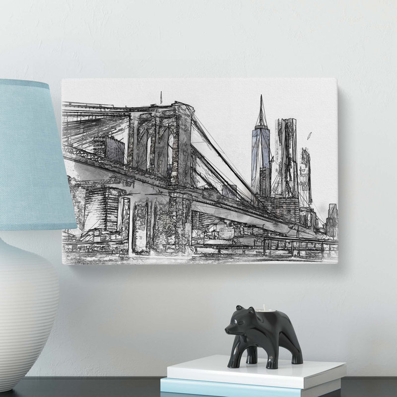 Brooklyn Bridge In New York In Abstract - Wrapped Canvas Print, 35cm H x 50cm W x 3cm D