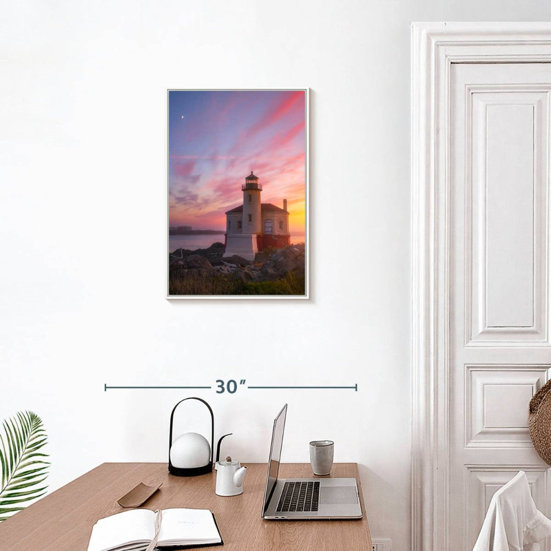 Lighthouse Moon, 17" x 25", Floating Frame White