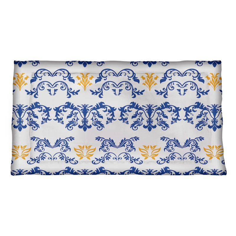 Football Baroque Pattern Pillow Sham, Standard, Microfiber, White/Blue/Gold