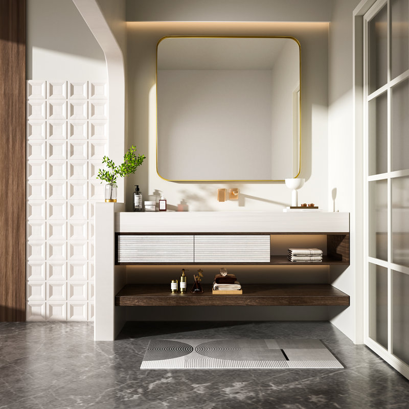 Miroir de salle de bain mural Cozy Design, Carré, 36 po x 36 po, Or