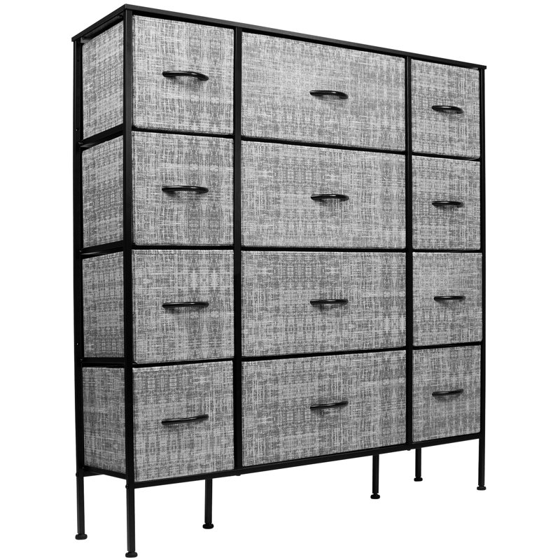 Sorbus 12-Drawer Gray and Black Fabric Dresser with Steel Frame