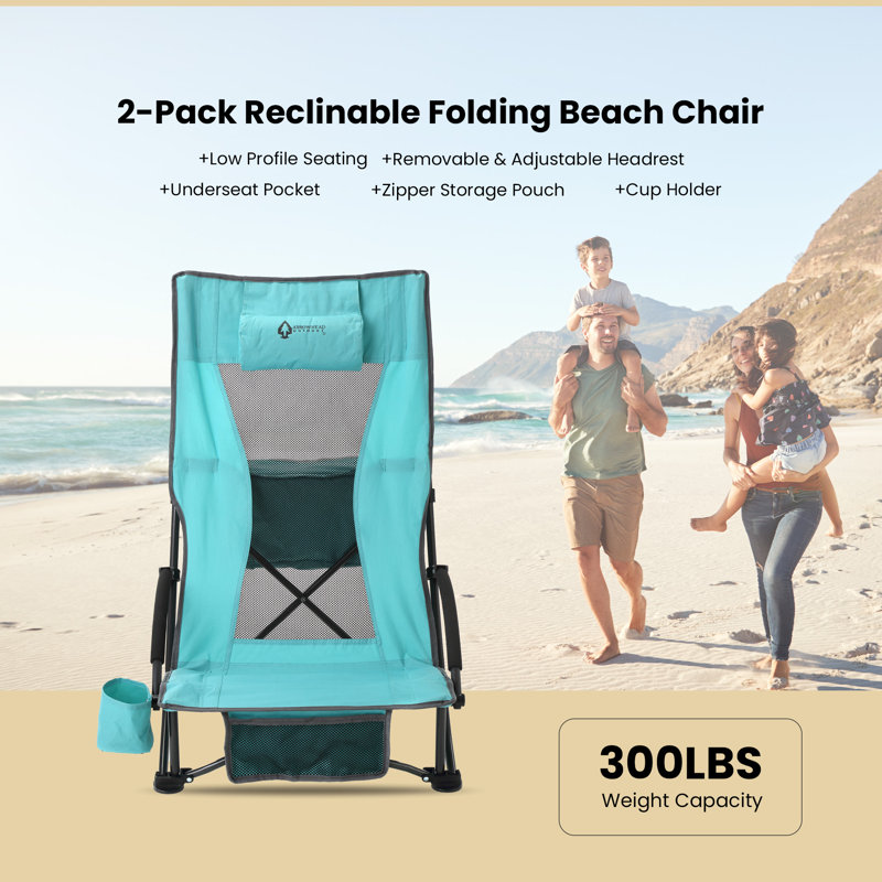 2-pack Folding Beach Chair with Headrest, Blue