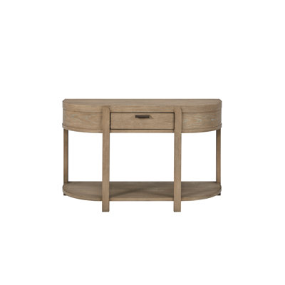 Curved 1 - Drawer Console In Toffee Color, Graceful Design With Rounded Front Edge And Tapered Sides, Soft Closing For Small Items, Open Shelf Showcasing Books, 30.89 High Table Hallways Warm Tone,