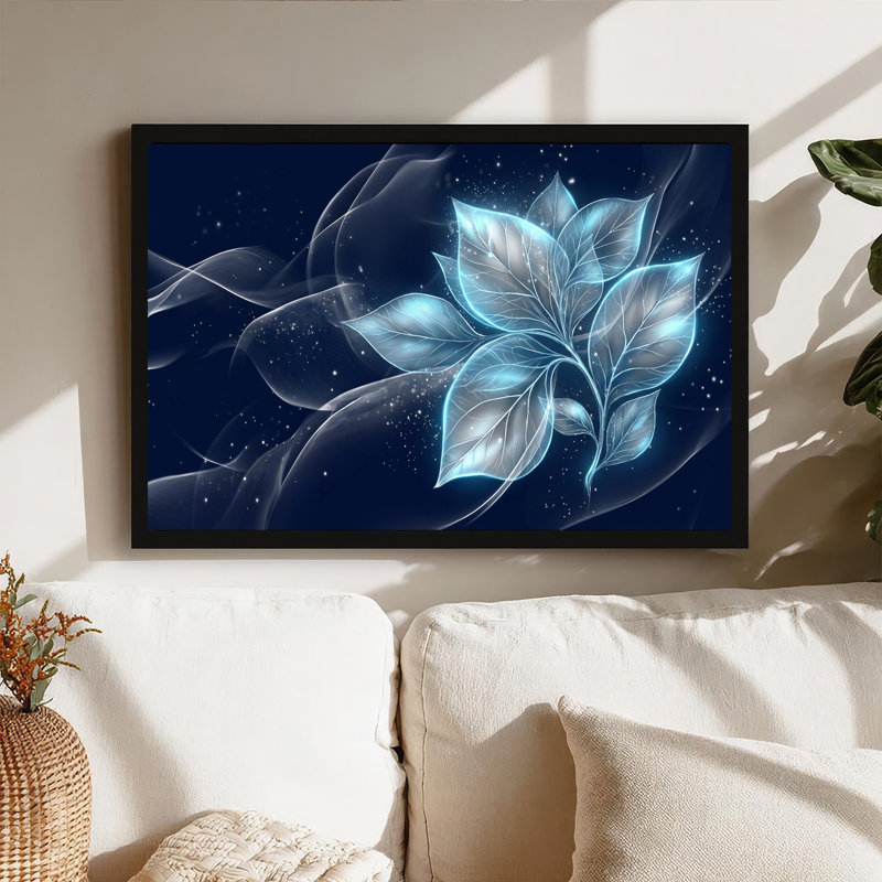 «Glowing Blue Leaves with Smoke and Stars», art mural sur toile, H 24 po x l 36 po