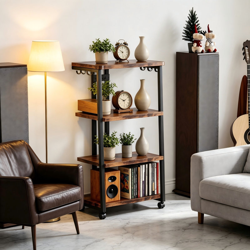 AV Media Stand with Charging & RGB Lights, Wooden Gaming TV Stand