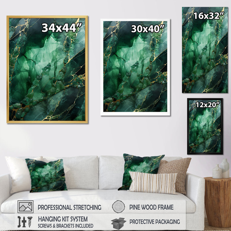«Green Crystal Geode Fusion» sur impression sur toile, Cadre flottant noir, H 32 po x l 16 po x P 1 po