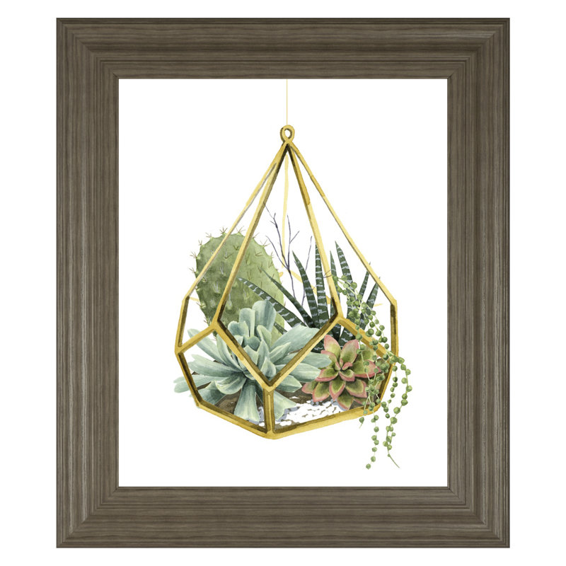 Art mural géométrique succulent - 22 po x 26 po - cadre brun