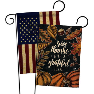 Drapeau de jardin en polyester à 2 côtés Grateful Heart 19 x 13 po