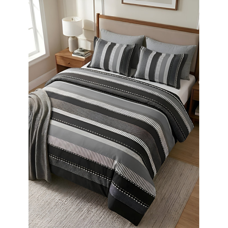 Striped Duvet Cover Set with Pillowcases Included, Grey, Single Duvet Cover + 1 Standard Pillowcase