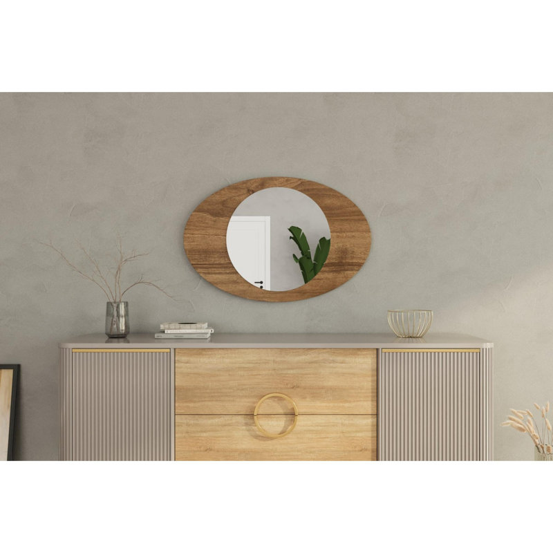 Modern Wall Mirror, Walnut Color, 23.6 x 35.4 x 0.9 inches | 100% MDF Construction, Eco-Friendly Flotal-E Design | Stylish Home Decor, Perfect for Living Room, Bedroom, and Entryway | Easy Wall Mounting