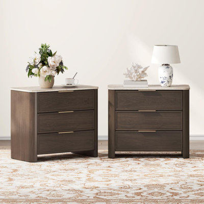 Modern Minimalist Curved Large-Capacity 3-Drawer Nightstand（Set of 2）