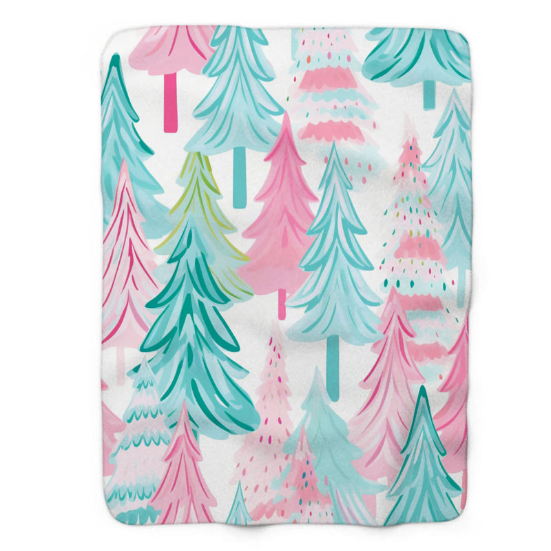 Soft Pastel Trees - 1 Piece Premium Sherpa Blanket, 60" W x 80" L