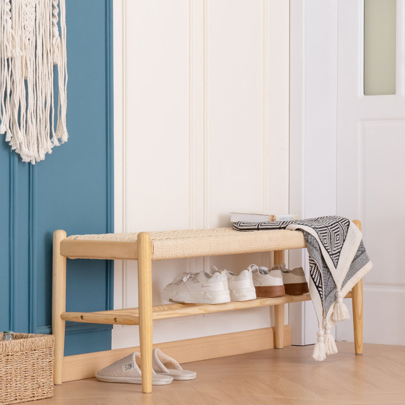 Banc en bois massif avec rangement pour chaussures Everill, Bois, H 16,9 po x l 48 po x P 14 po