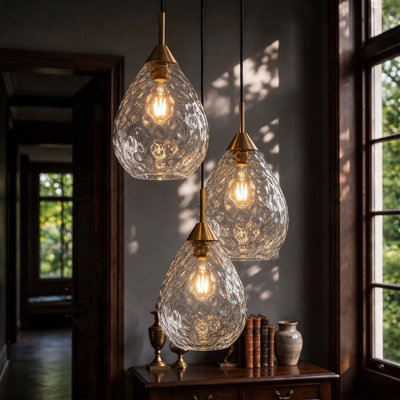 3‑Light Hammered Glass Pendant – Adjustable Height