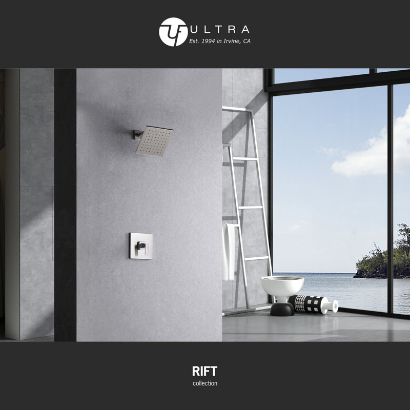 Rift Collection Shower Trim Only: 7" Square Rain Shower Head, Handle Set, & Rough-in Valve Included - Brushed Nickel