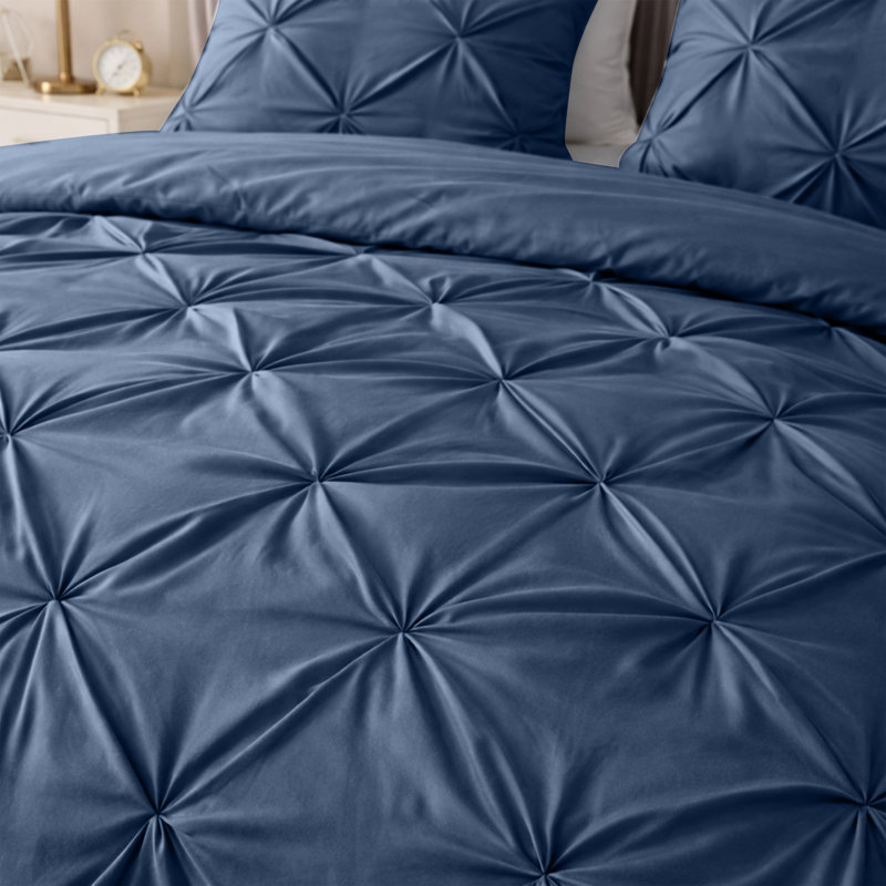 Pintuck Microfiber Duvet Cover Set with Pillowcases – Pleated Textured Bedding, Soft Luxury Quilt Cover, Breathable All-Season Comforter Cover, Modern Hotel Style Bed Set