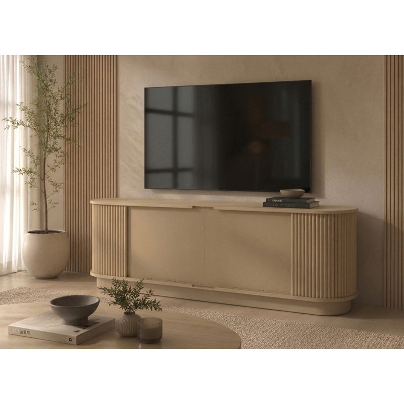Orlina 70" Light Oak Fluted Panel 4 Door Tv Stand