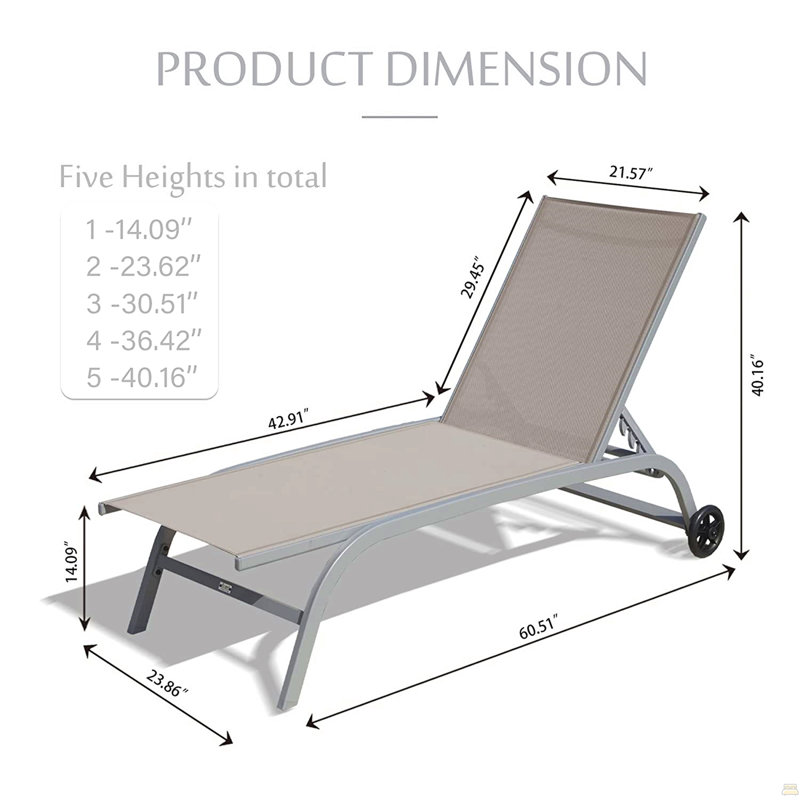 Ensemble de 2 chaises longues d'extérieur, Kaki, Argent