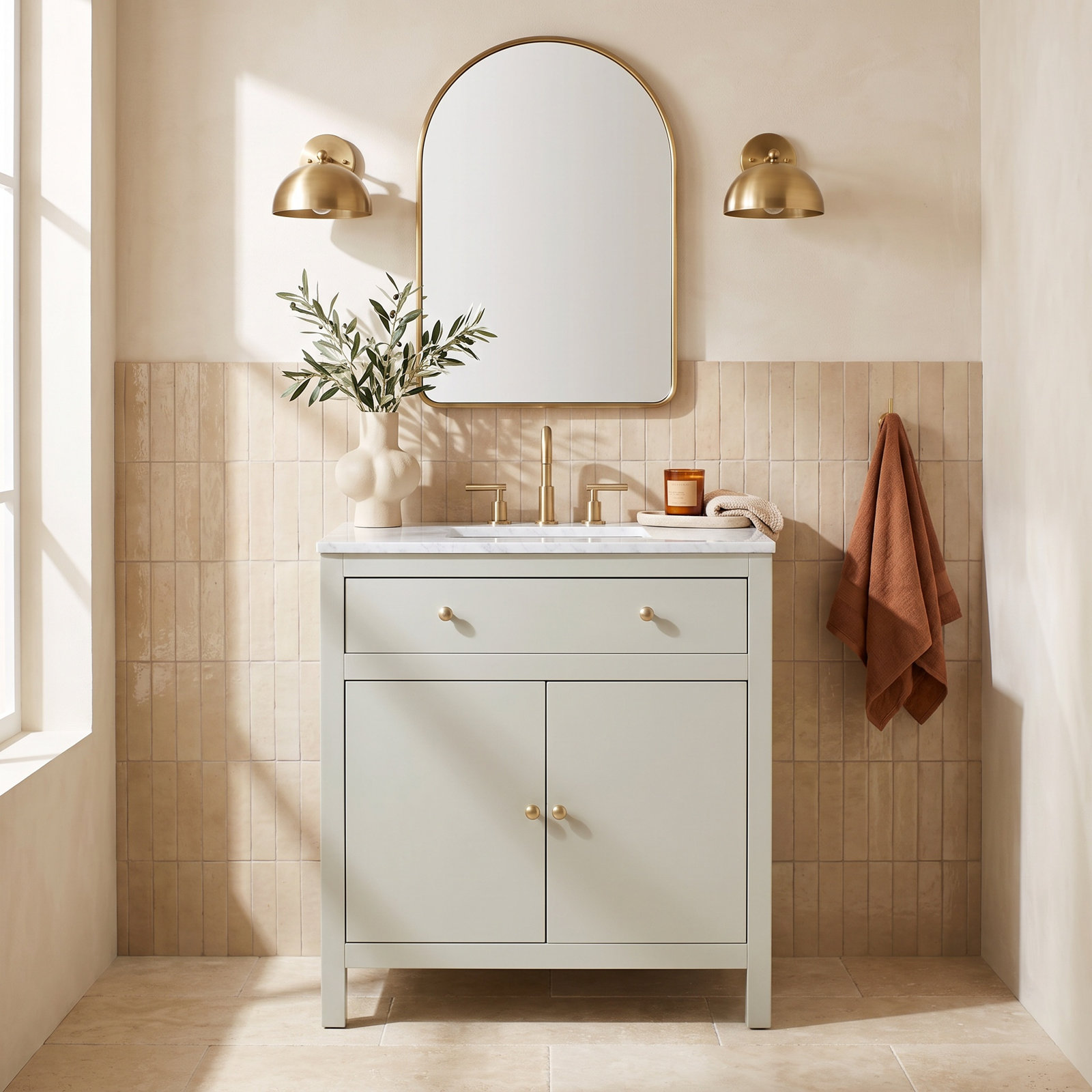 Celine 32" Carrara Marble Single Bathroom Vanity, Sage Green