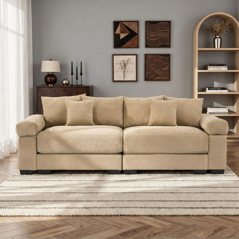 92" Corduroy Oversized Modular Cloud Couch Comfy Sofa, Camel