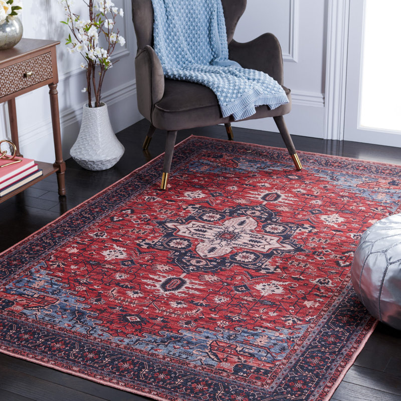 Tapis oriental rouge / bleu marine Chenier, Rectangle de 10 pi x 14 pi