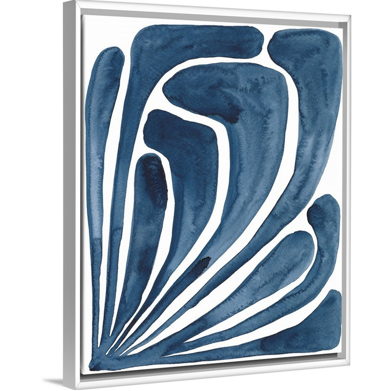 " Blue Stylized Leaf II " by Regina Moore Painting Print, 42" H x 34" W, White Framed Canvas