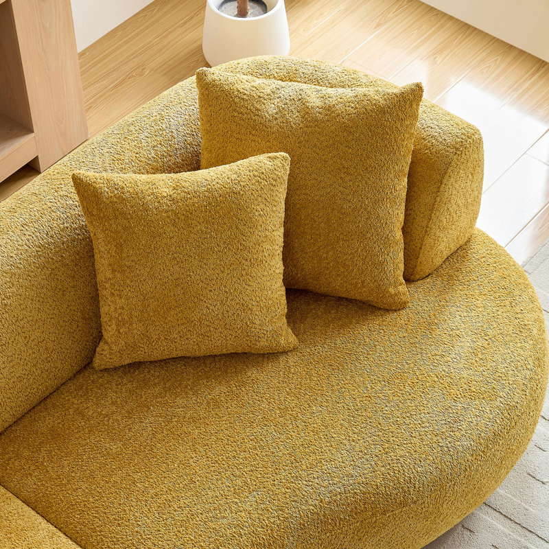 Canapé d'angle incurvé jaune de style moderne du milieu du siècle, 102,36 pouces, en tissu bouclé, canapé confortable 4 places pour appartement
