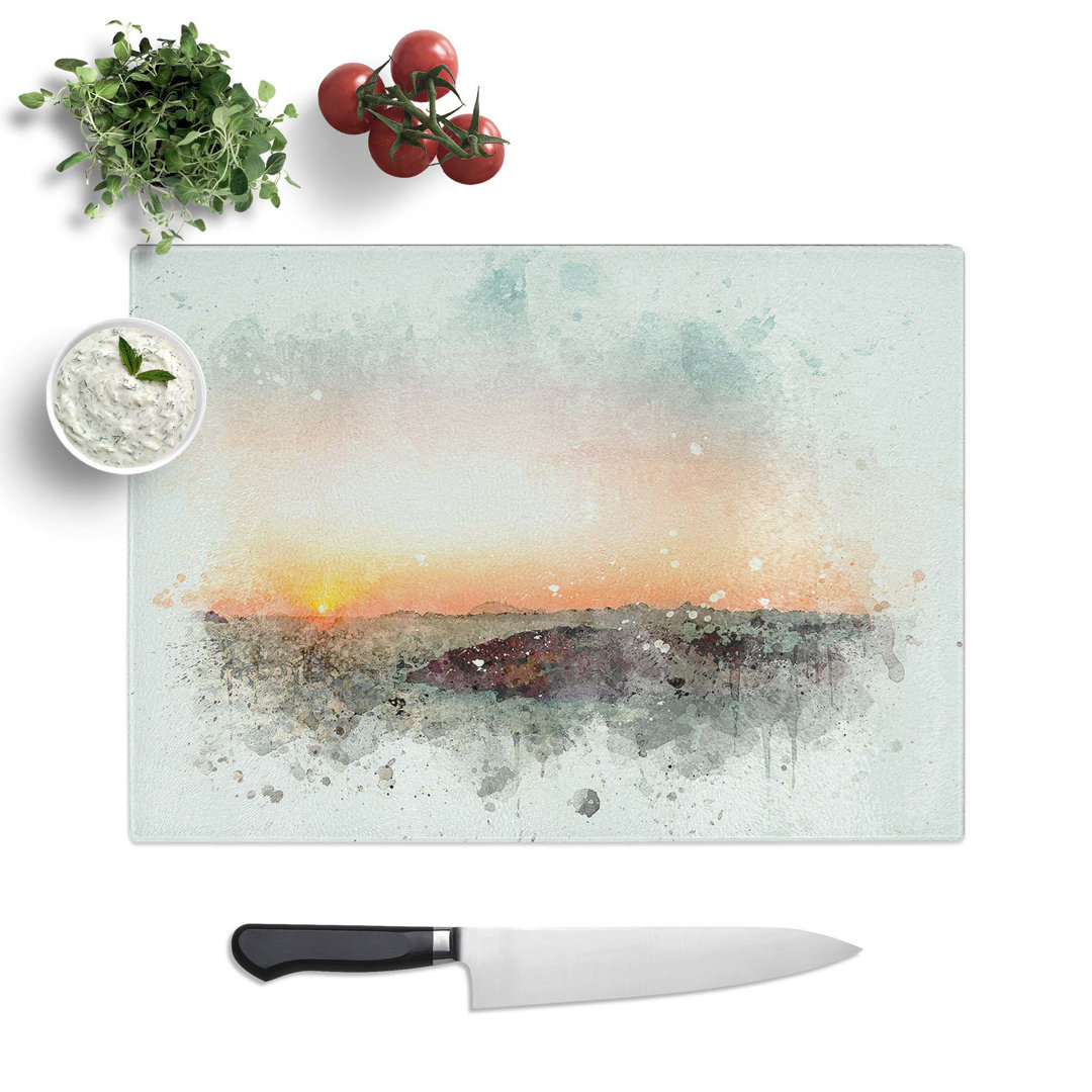 Tempered Glass Sunset in Milos Greece Chopping Board