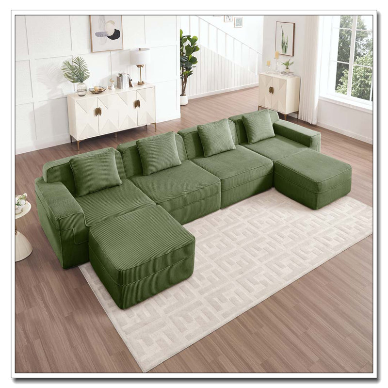 Canapé modulaire 4 places en forme de U sans os, canapé modulaire Cloud avec assise profonde, canapé modulaire moderne 4 places avec coussins décoratifs et 2 repose-pieds mobiles