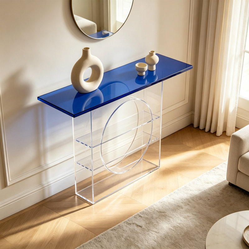 Console en acrylique transparent bleu, 39.37" H x 55.12" W x 11.81" D