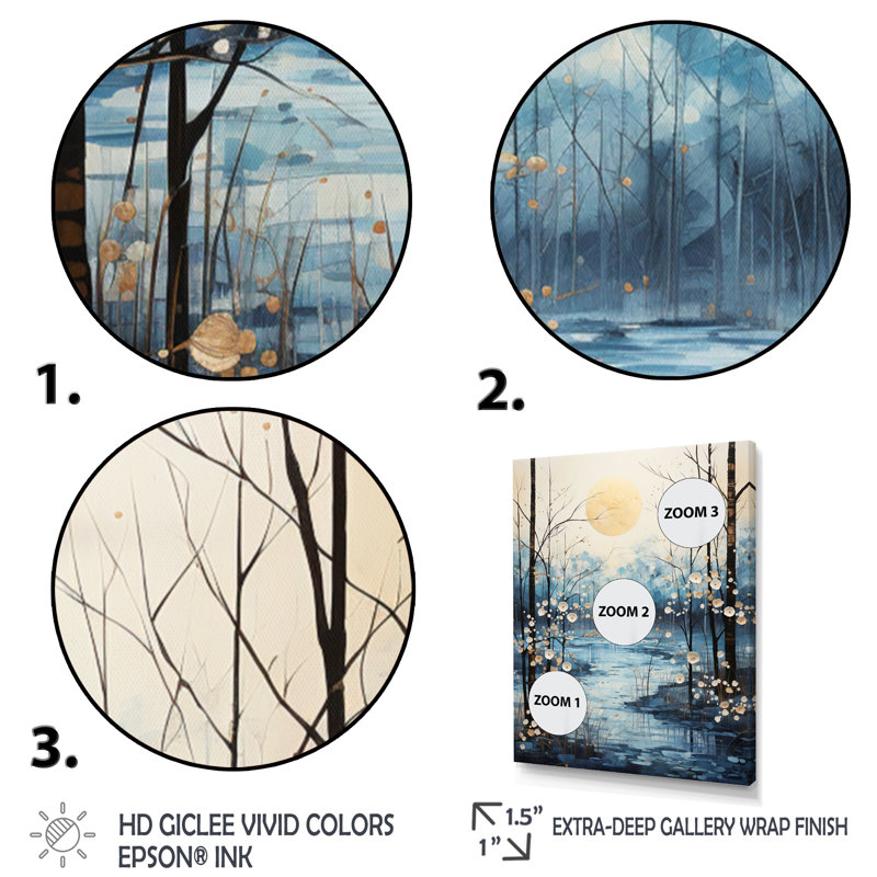 Birch Woods Winter Moonrise II, H 20 po x l 12 po x P 1 po, Toile tendue